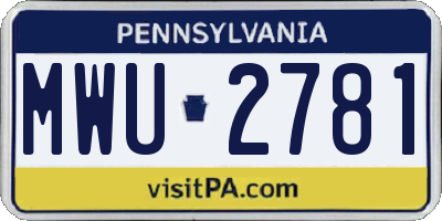 PA license plate MWU2781
