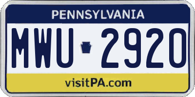 PA license plate MWU2920