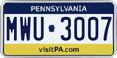PA license plate MWU3007