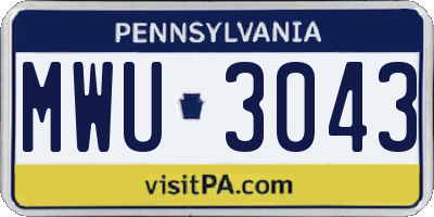 PA license plate MWU3043