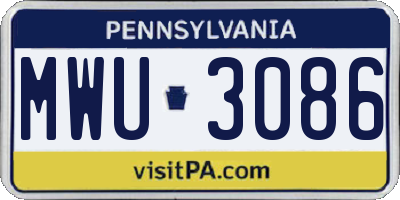 PA license plate MWU3086
