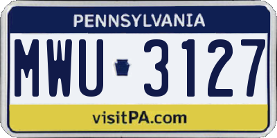 PA license plate MWU3127