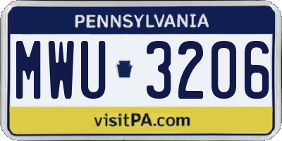 PA license plate MWU3206