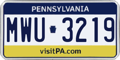 PA license plate MWU3219