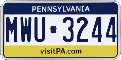 PA license plate MWU3244