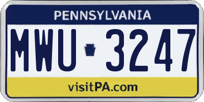 PA license plate MWU3247