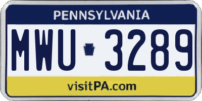 PA license plate MWU3289
