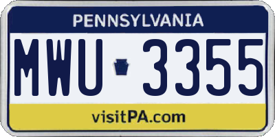 PA license plate MWU3355