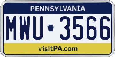 PA license plate MWU3566