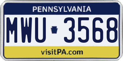 PA license plate MWU3568