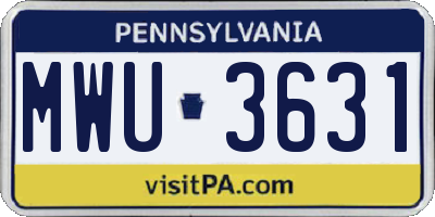 PA license plate MWU3631
