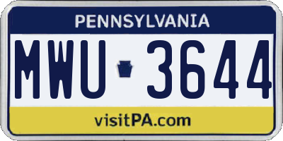 PA license plate MWU3644