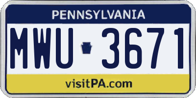PA license plate MWU3671