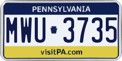 PA license plate MWU3735