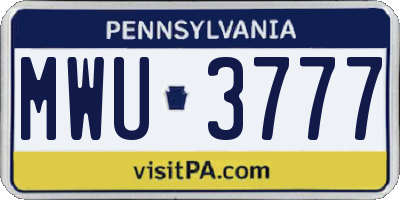 PA license plate MWU3777
