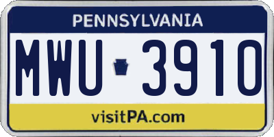PA license plate MWU3910