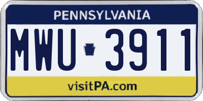 PA license plate MWU3911