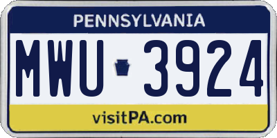 PA license plate MWU3924