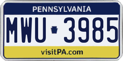 PA license plate MWU3985