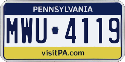 PA license plate MWU4119