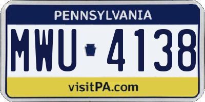 PA license plate MWU4138