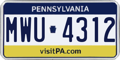PA license plate MWU4312