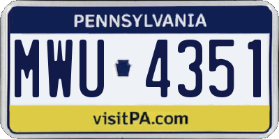 PA license plate MWU4351
