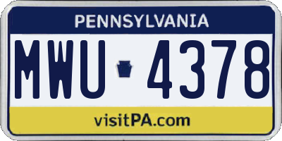PA license plate MWU4378