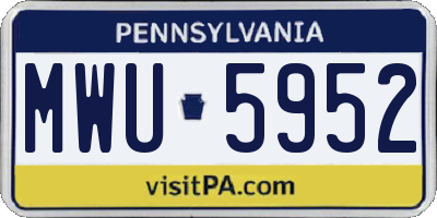PA license plate MWU5952