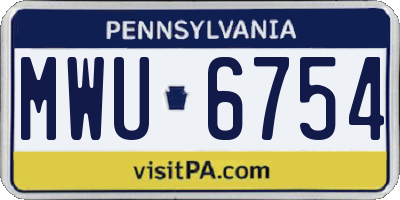 PA license plate MWU6754