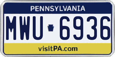 PA license plate MWU6936