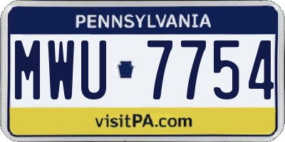 PA license plate MWU7754