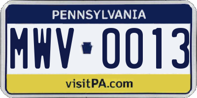 PA license plate MWV0013