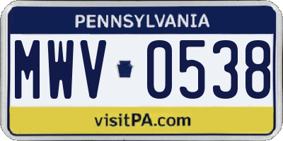 PA license plate MWV0538