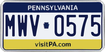 PA license plate MWV0575
