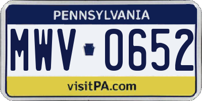 PA license plate MWV0652