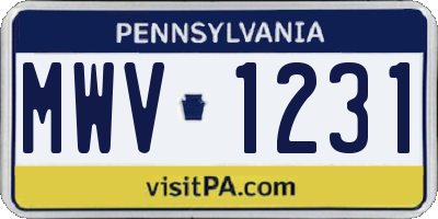 PA license plate MWV1231