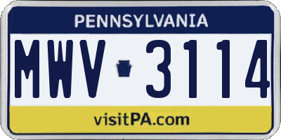 PA license plate MWV3114
