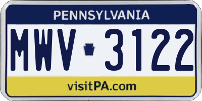 PA license plate MWV3122