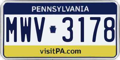 PA license plate MWV3178