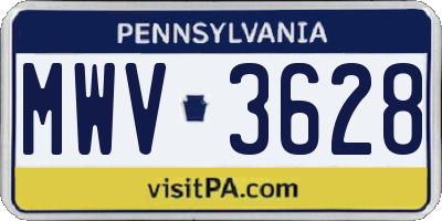 PA license plate MWV3628