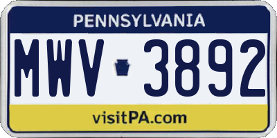 PA license plate MWV3892