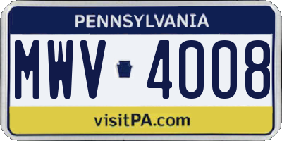 PA license plate MWV4008