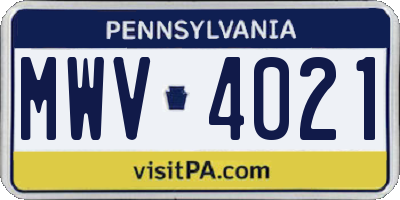 PA license plate MWV4021