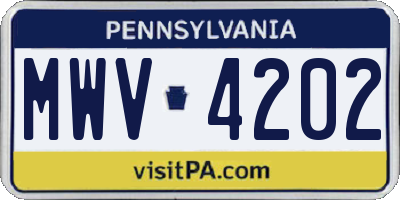 PA license plate MWV4202