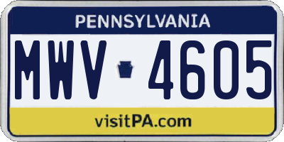 PA license plate MWV4605
