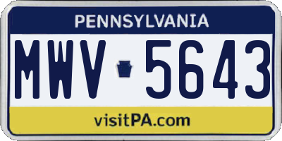 PA license plate MWV5643