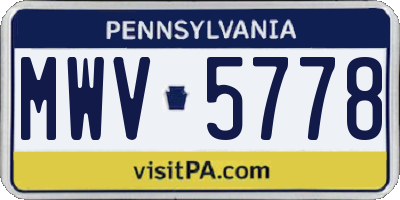 PA license plate MWV5778