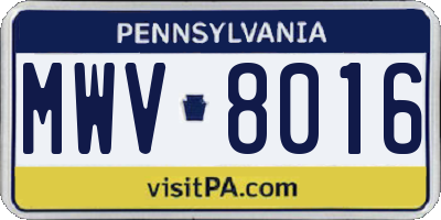 PA license plate MWV8016