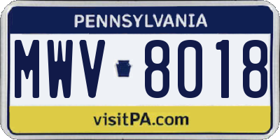 PA license plate MWV8018